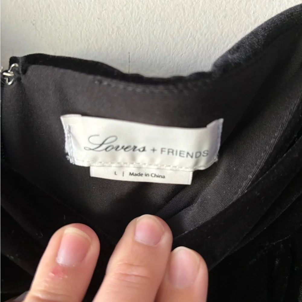 Lovers + Friends black velvet‎ long tall wide leg pants size L Tall
